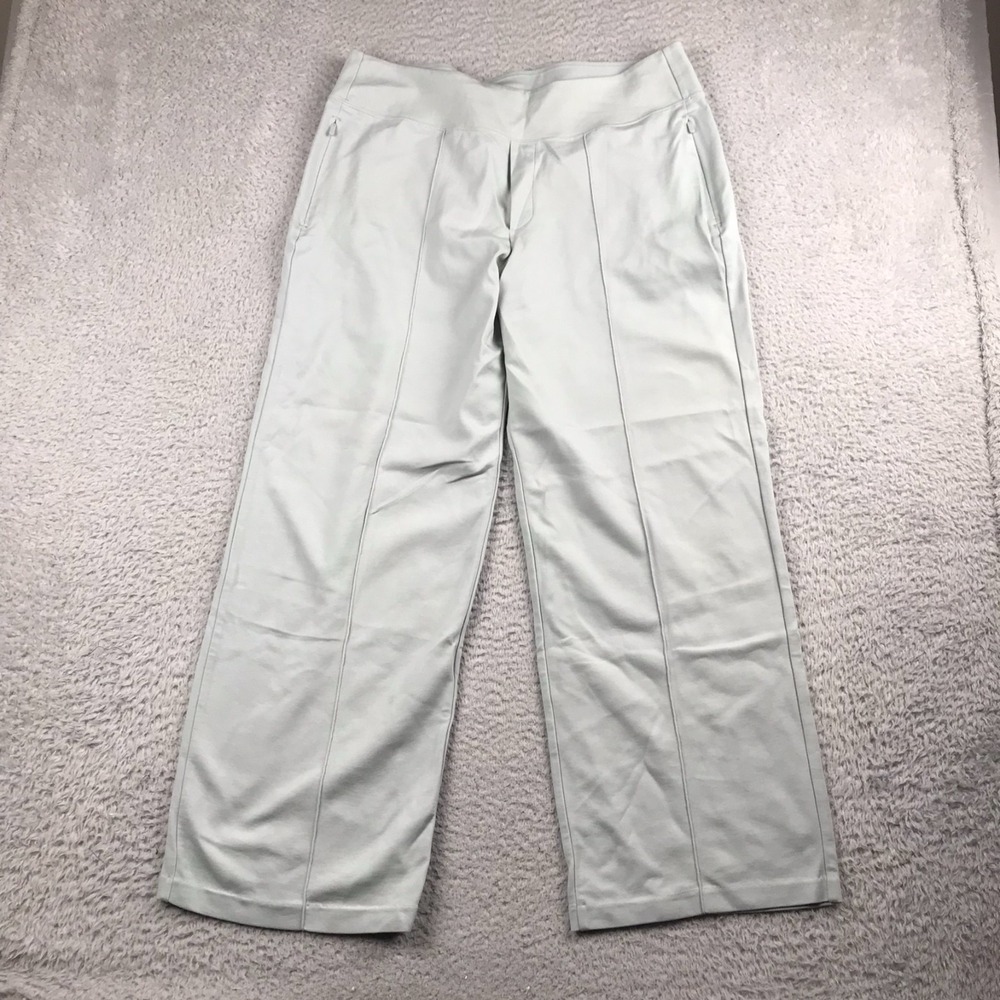 Athleta Eastbound Wide Leg Pants Womens 16 Gray High Rise Pull On Pintuck Slacks
